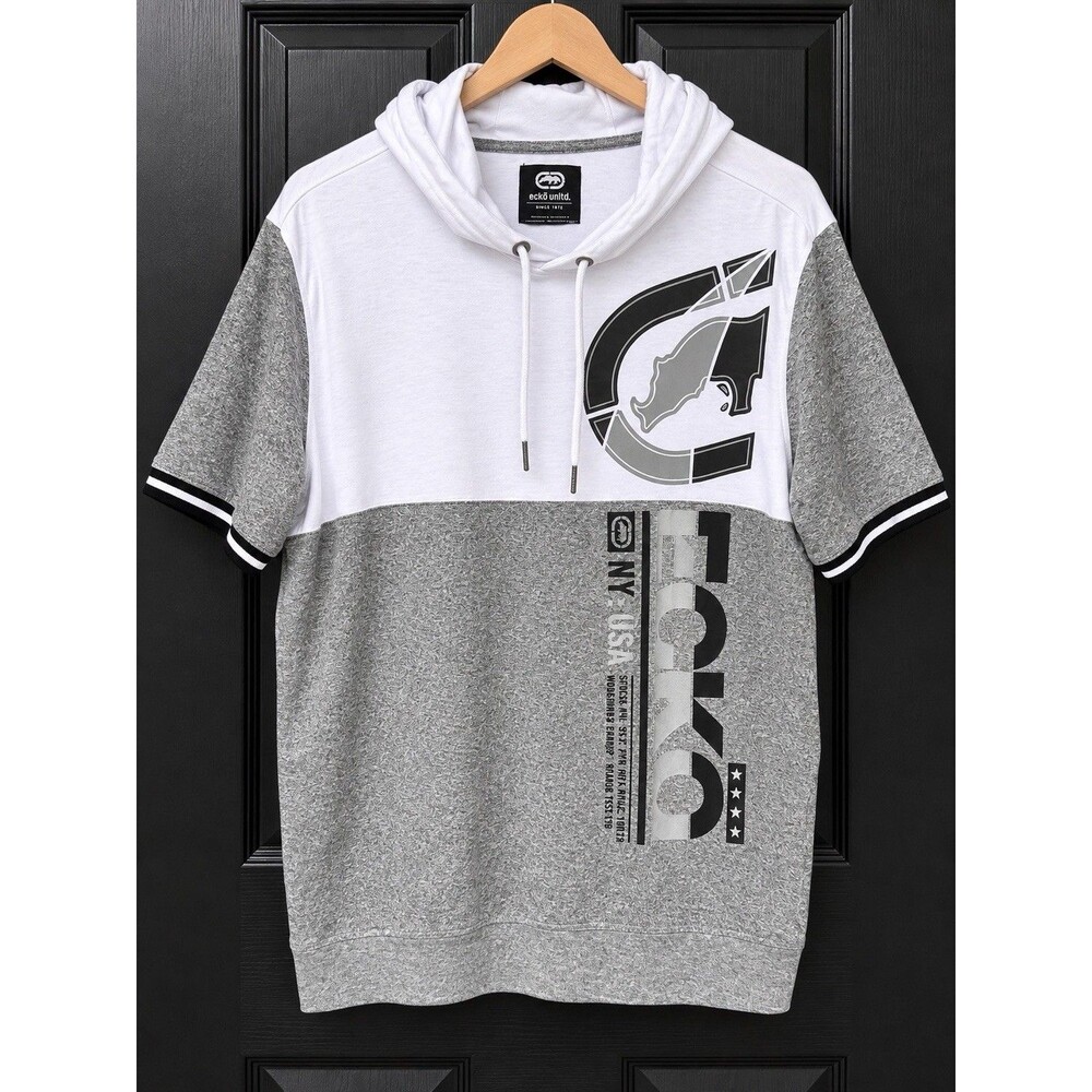 Ecko Unltd Men’s Med Short Sleeve Hoodie Colorblock Graphic Hip Hop Streetwear